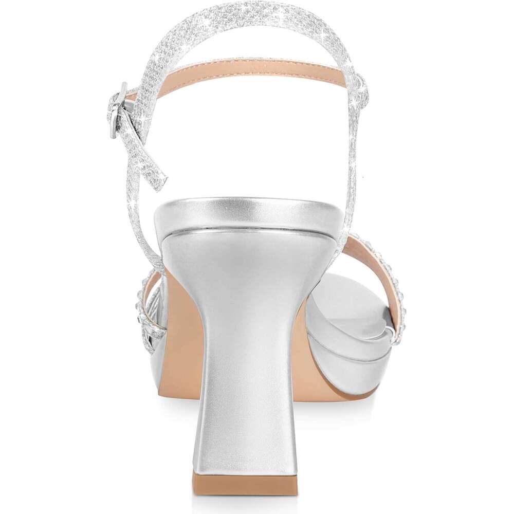 Lena Women S Platform Heels High Block Chunky Sparkly Rhinestone Open Toe Ankle Strap Fashion Dress Pump Sandals Shoes For Party Wedding MOJIDASHU