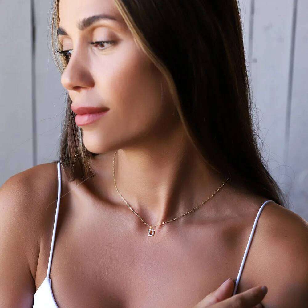 Vnox A-Z Tiny Women Initial Necklace,Small Bling Letter Girl Chain Choker,Gold Color Stainless Steel Layered Collar Pendant H260312