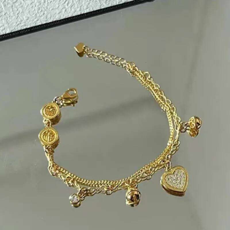 ANENJERY Gold Color Love Heart Zircon Pendants Bracelet Double Layer Chain Charm Valentine's Day Jewelry Gifts For Women Lovers Z260313
