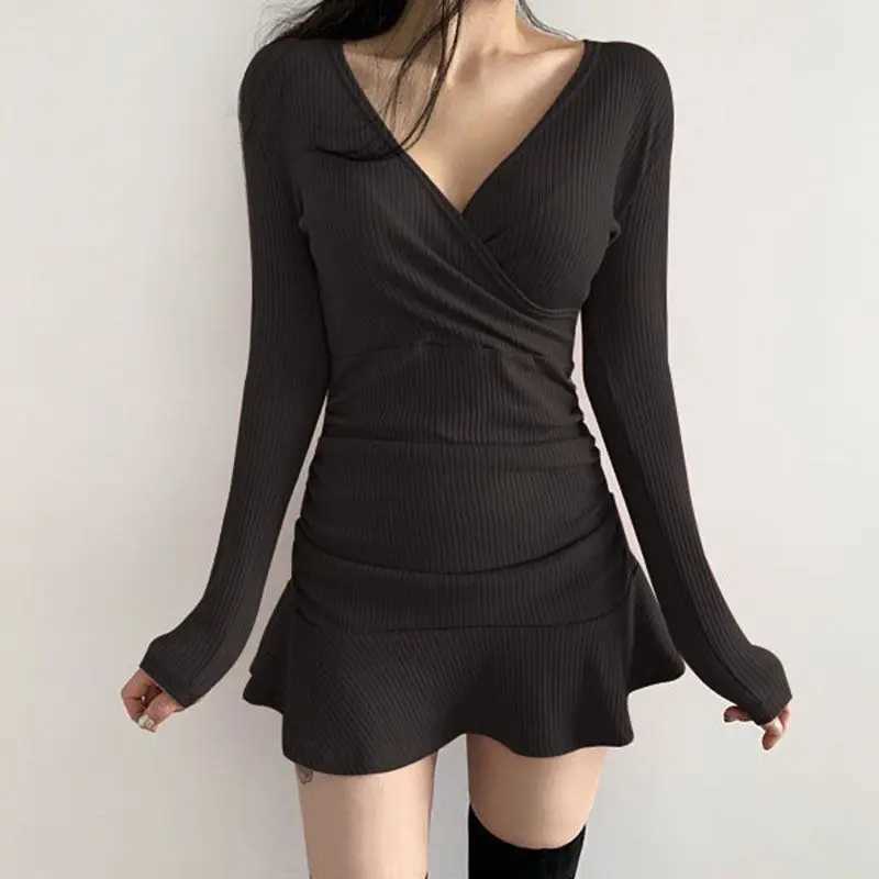 2024 New V Neck Polyester Dress Woman Summer Fashion Long Sleeve Dress Womens Dress Loose Korean Style Women ShirtsT260314