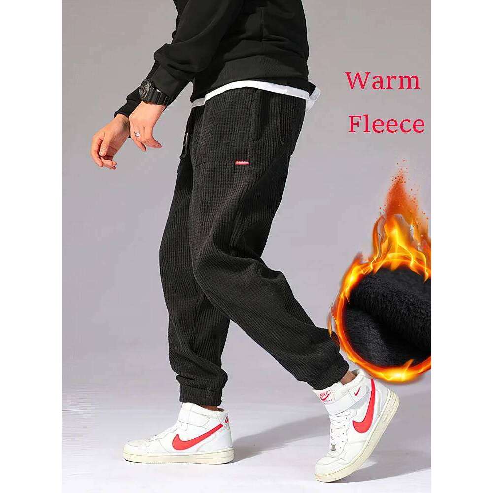 Autumn Winter Warm Motorcycle Jogger Corduroy Men Tech Fleece Sweatpants Casual Harem Pants Male Sport Thermal Trousers Z260315