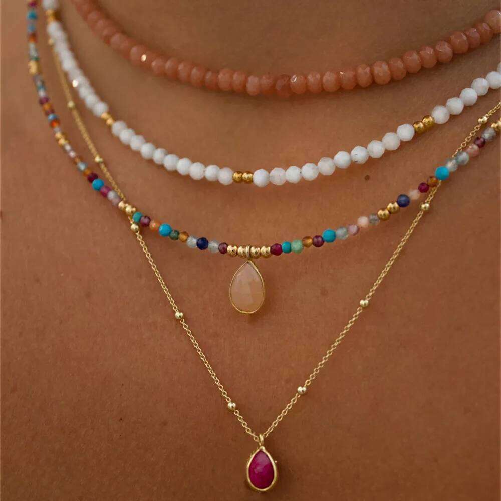 Summer Fashion Multilayer Handmade Mixed Chain For Woman Bohemian Necklaces Water Droplet Crystal Pendant Jewelry Gift 2023 New H260312