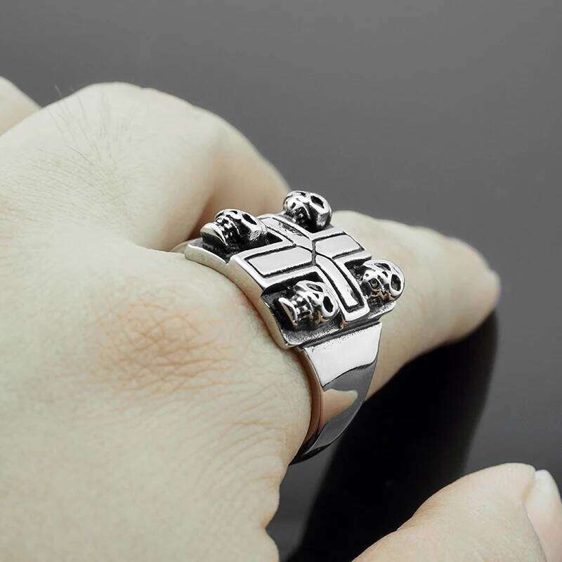 Vintage 316L Stainless Steel Iron Cross Skull Ring Men's Punk Party Biker Rings Jewelry Gift H260312