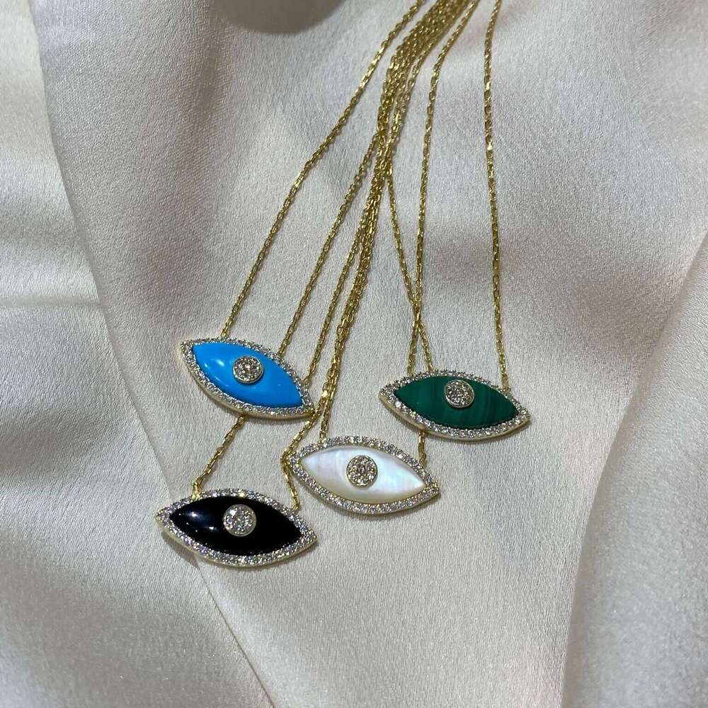 Charm Multi Colored Natural Stones Evil Eye Pendant Necklace for Women Stainless Steel Anti Allergic Opal Zircon Choker Jewelry H260312