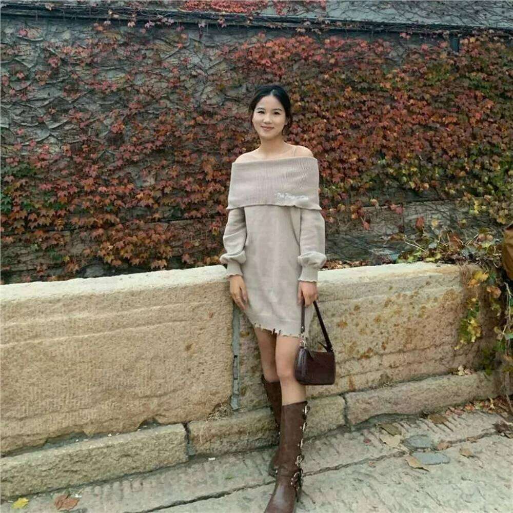 Seoul Spun Sweater Strapless Knit Midi Dress Fall Winter Coquette Style Tummy Control Design Korean Minimalist Chic Z260313