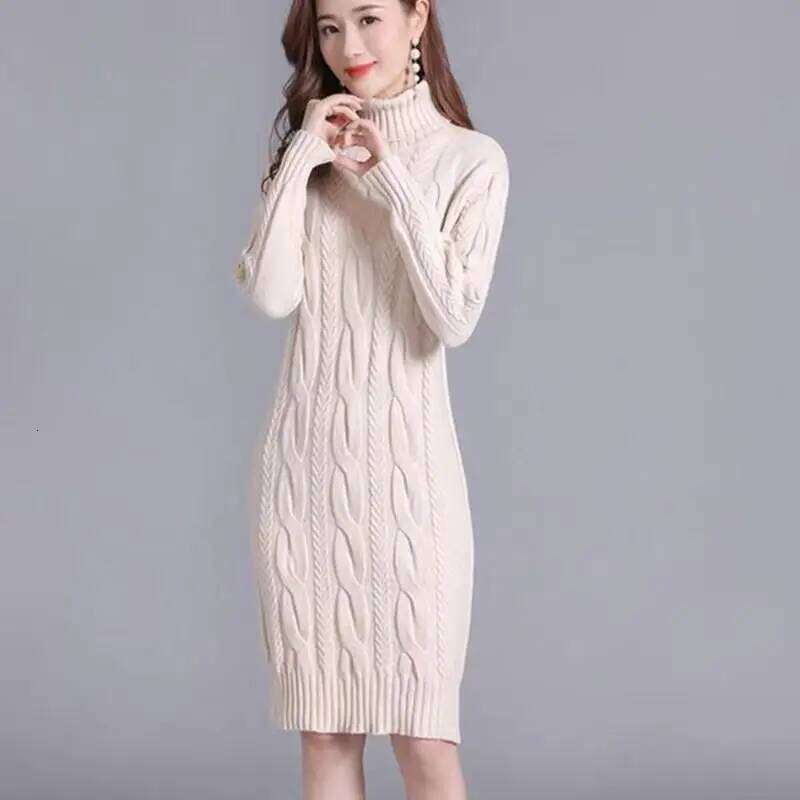 Autumn Winter New Fashion Long Sleeve High Collar Solid Sweaters Women's Clothing Loose All-match Knitting Casual Trend Dresses Z260314