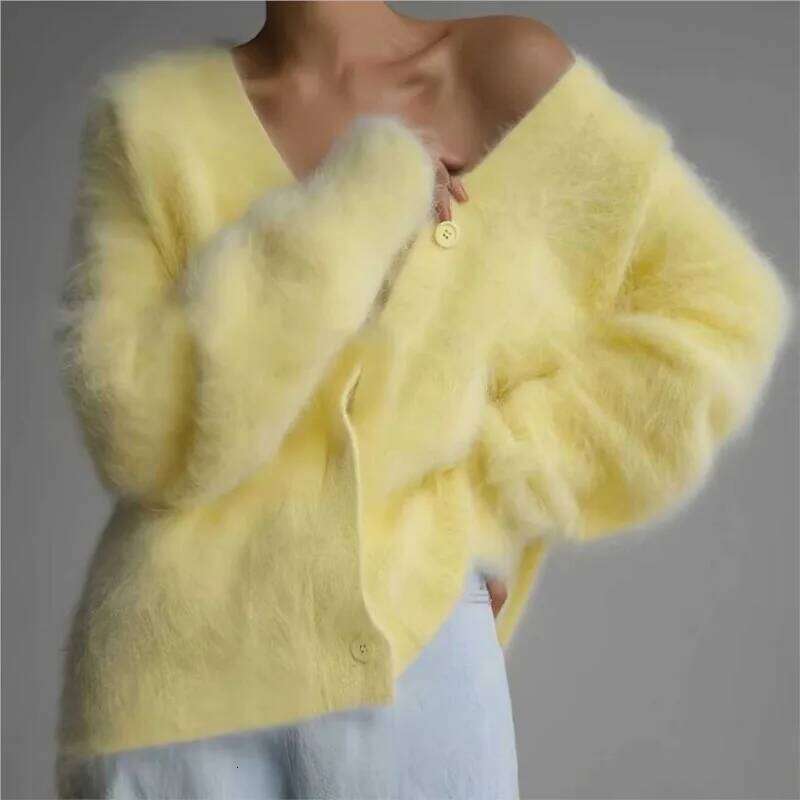 Knitted Cardigan Loose Lazy Style Autumn Winter New Item Single Breasted Long Sleeved Sweater Green Fur Coat Top For Women Z260314
