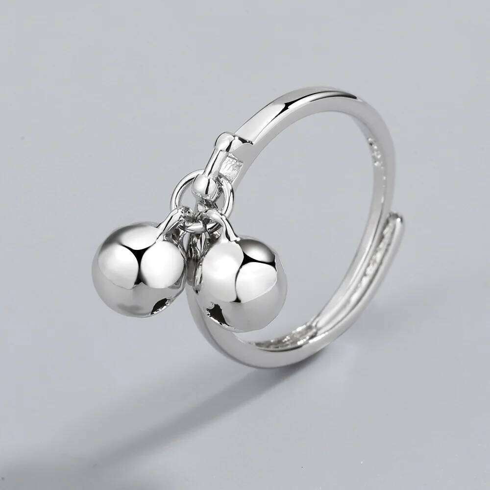 925 Sterling Silver Rings Women trendy 2 bells fine Jewelry Beautiful Finger Open Ring For Party Birthday Gift H260312