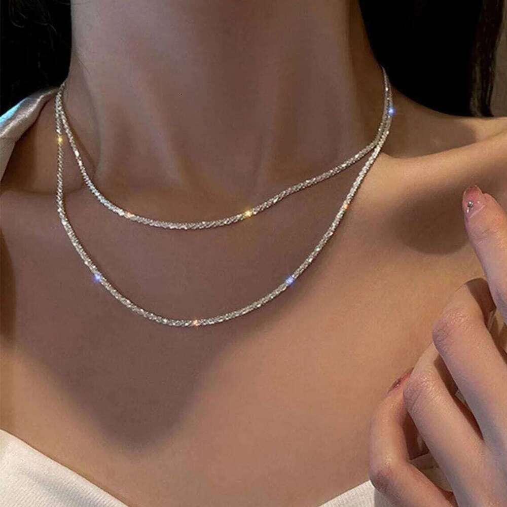 Fashion Minimalist Sparkling Necklace for Women Trendy Silver Color Clavicle Chain Choker Girl Korean Wedding Party Jewelry Gift H260312
