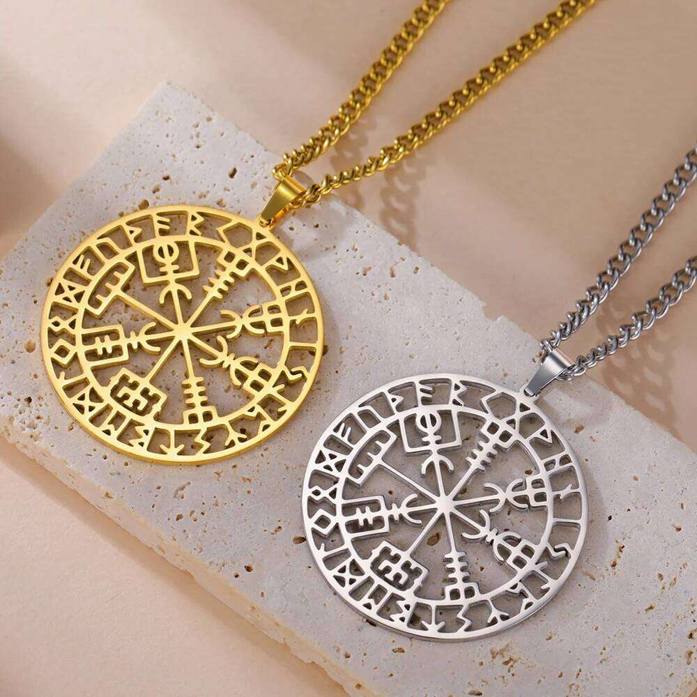 Dawapara Vegvisir Pendant Nordic Viking Runes Compass Necklace Protection Amulet Stainless Steel Jewelry H260312