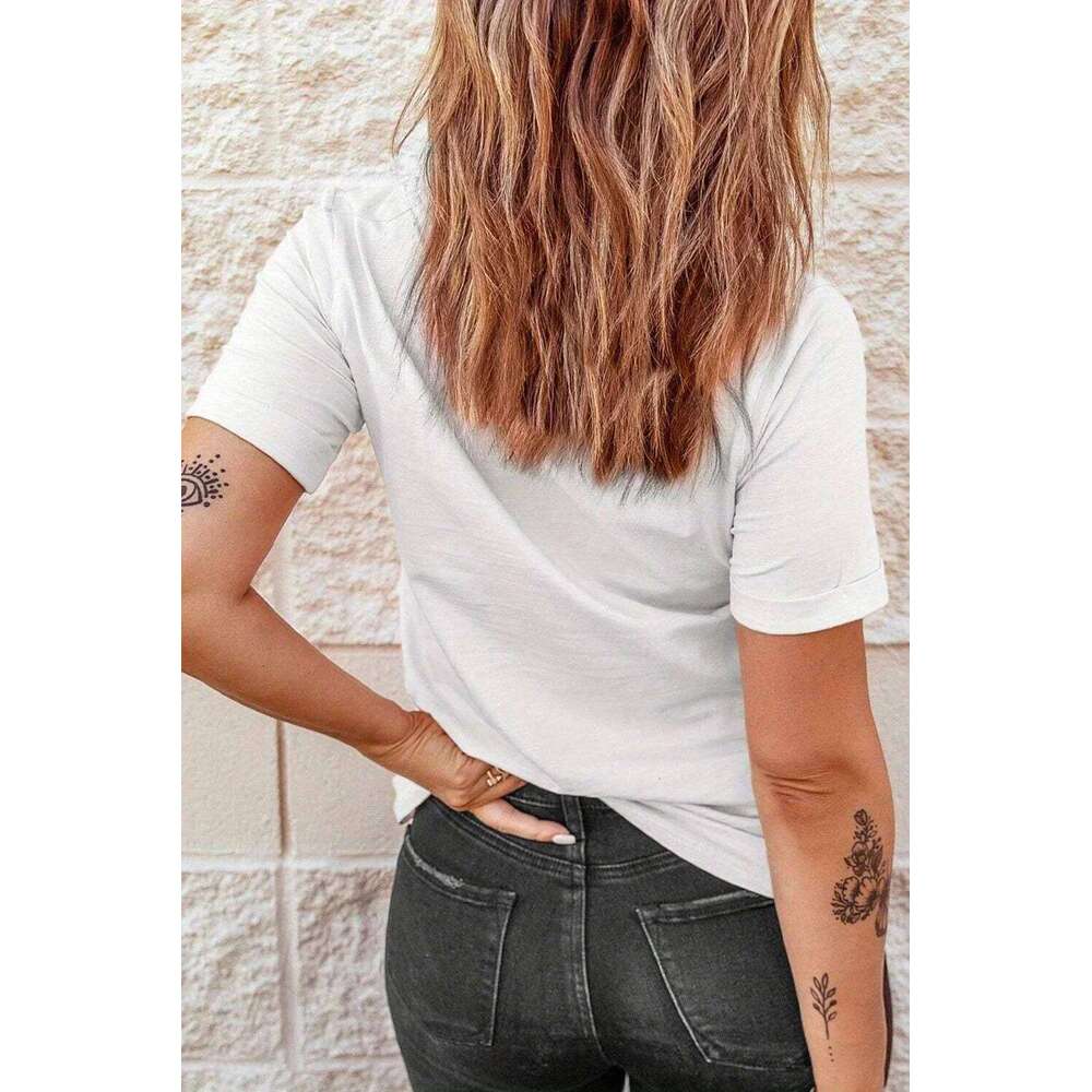 Letter Print Crew Neck Casual Short Sleeve Top for Spring & Summer Women's Clothing Z260314