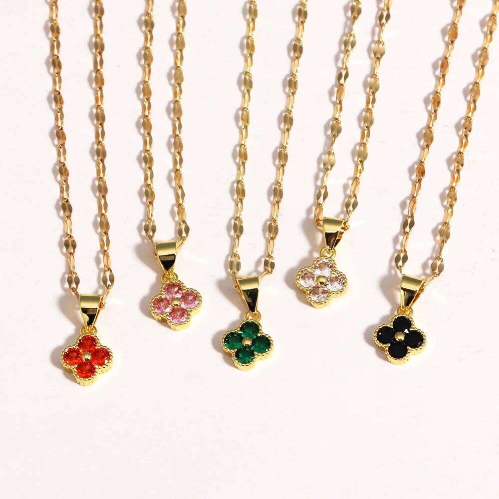 Stainless Steel Multicolor Zircon Cr Necklace Female Personality Fashion Niche Collarbone Chain Design Sense H260312