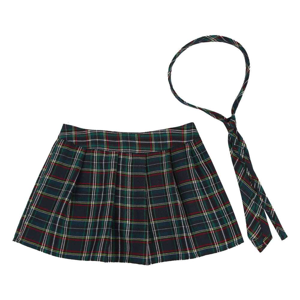 Women Japanese Role Play Uniforms Zipper Plaid Pleated Mini Necktie Set Sexy Schoolgirls Skirt Cosplay Costume Z260314