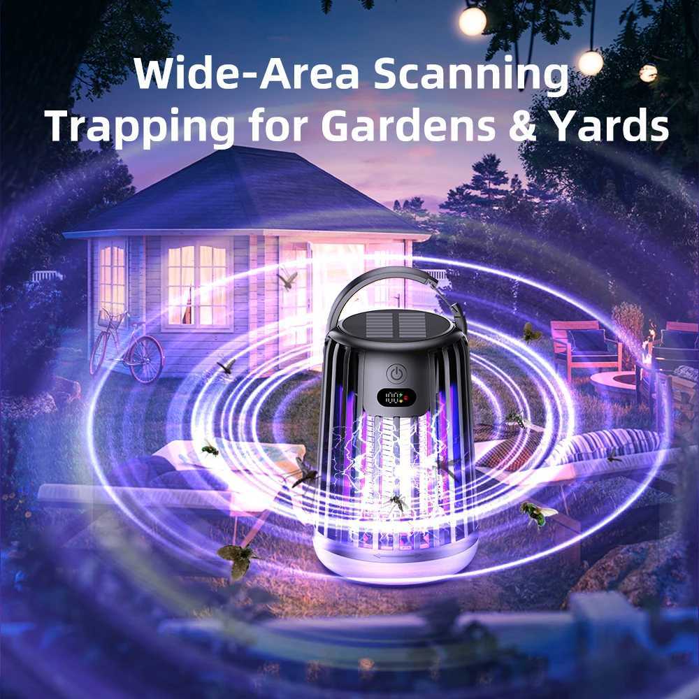 Solar Electric Mosquito Killer 2-in-1 Mosquito Killer Lamp Indoor 2000V Outdoor Solar Powered with Rechargeable Insect Fly Trap H260313