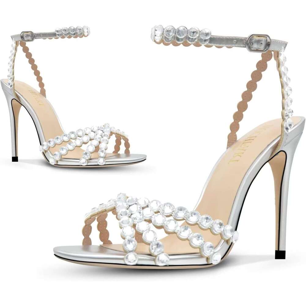 Women S Rhinestone Stiletto High Heels Buckle Strappy Heeled Sandals Round Toe Sexy Dressy Pumps Shoes MOJIDASHU