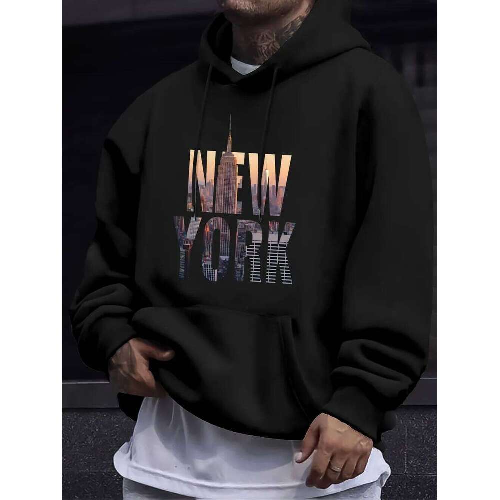 Autumn Men's European and American Style Comfortable Hoodie with New York Letter Print Casual Outdoor Adult Sweatshirt Z260315