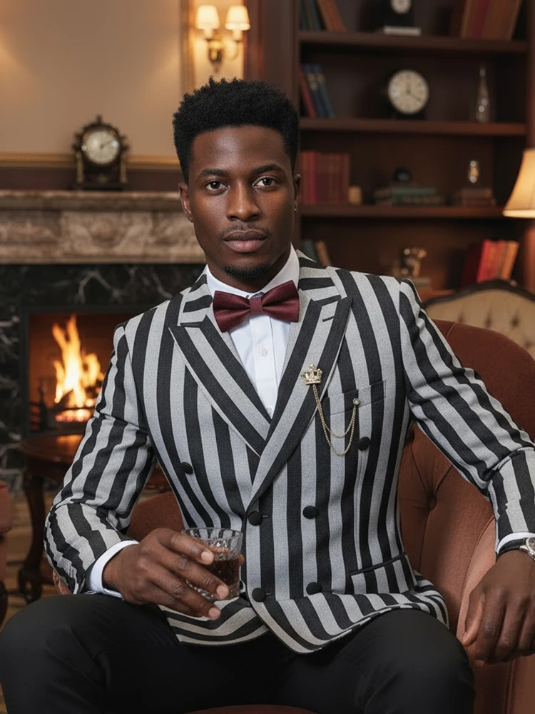 ST Cassy High Quality party outfit Mens Suits Fashion striped evening gown Double Breasted Slim Fit 2 piece set JacketPants 260312