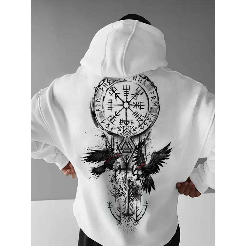 Retro Hip Hop Goth Print Men Women Hooded Sweatshirt Autumn Winter Daily Outdoor Vacation Fitness Casual Loose Warm Sportswear Z260314