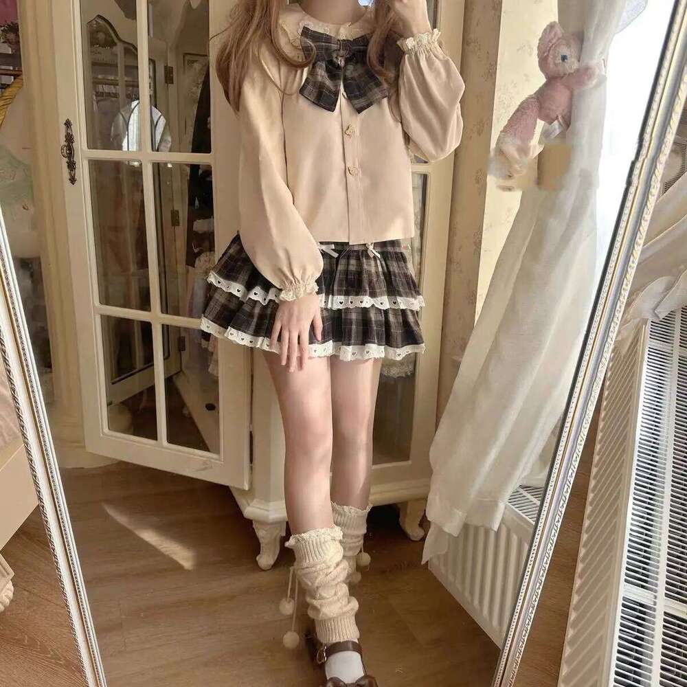 Spring Casual American Vintage A-Line Women 2000s Y2k Bow Plaid Skirts Korean Fashion Japanese Kawaii Clothing Subculute Z260314