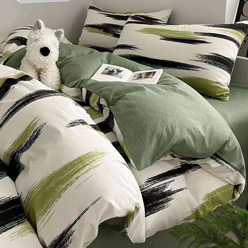 household Minimalist style bedding quilt set, single bed sheet brushed, washed cotton four piece set H260312 - view 6