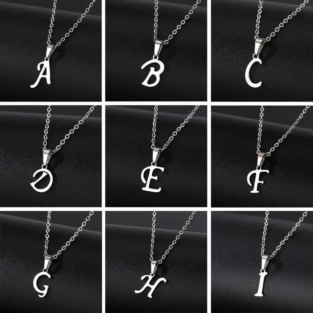 FNIO Simple Silver Color 26 Letter Pendant Necklace Fashion Unisex A-Z Initials Stainless Steel Choker Clavicle Chain Jewelry H260312