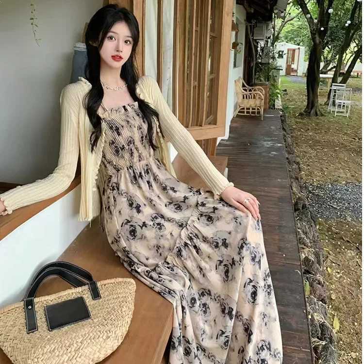 Elegant Long Dress 2024 New Summer Vacation Style High-waisted Slimming Sleeveless Tank Dress Fragrant FlowersT260316