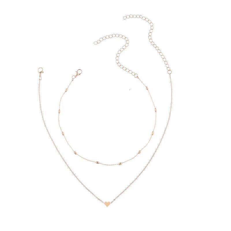 SUMENG 2024 New Fashion ly Style 2 Layers Heart Multilayer Chain Choker Necklace for Women Girl Gifts H260312