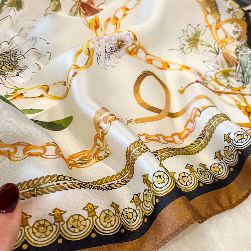 Korean-Style Internet Celebrity Versatile Fashion Zebra 70 Imitation Silk Square Scarf High-End Floral Neck Scarf