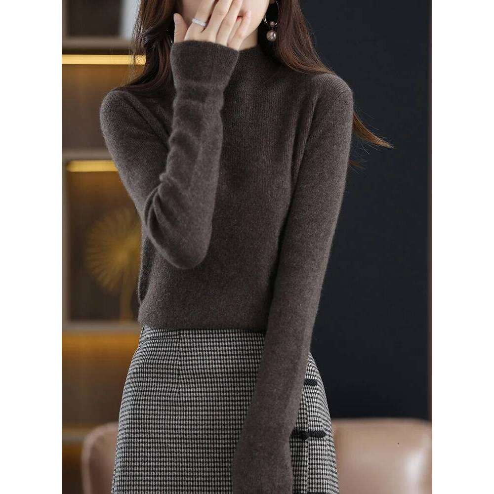 Basic Merino Wool Women Sweater Autumn Winter Korean Mock Collar Slim-Fit Knitted Pullover Long Sleeve Office Lady Clothing Tops Z260313