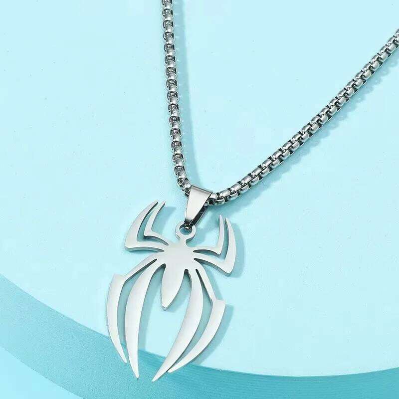 Superhero Spider Logo Cosplay Necklace Men Stainless Steel Pendant Chain Choker Jewelry Accessories Props Gift H260312