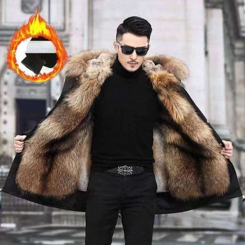 Artificial Mink Jacket Parkas Winter Coat 2024 Thicken Warm Mid-Long Faux Fur Men Overcoat Fashion Plush Outerwear E427 Z260313