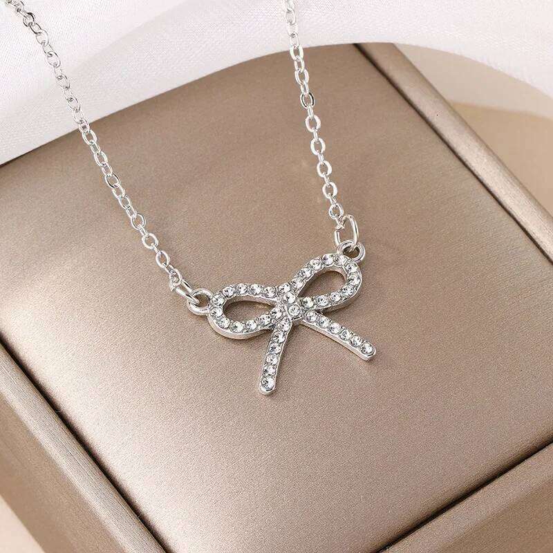 Fashion Rhinestone Bow Pendant Necklace For Women Exquisite Zircon Bowknot Choker Necklaces Office Party Jewelry Lady Gifts H260312