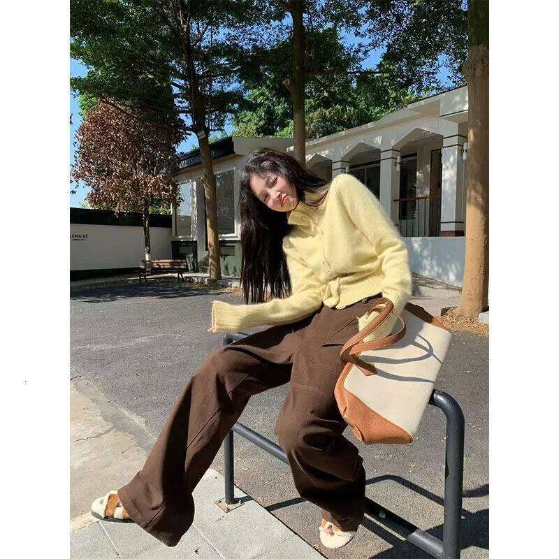 Deeptown White Basic Turtleneck Women Knitted Cardigan Pink Old Money Style Yellow Korean Fashion Sweaters Slim Casual Winter Z260313