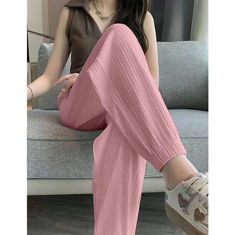 Casual Street Sweet Autumn New Basics Ice Silk Lantern Solid Color Elastic Women's Sports and Ankle Pants