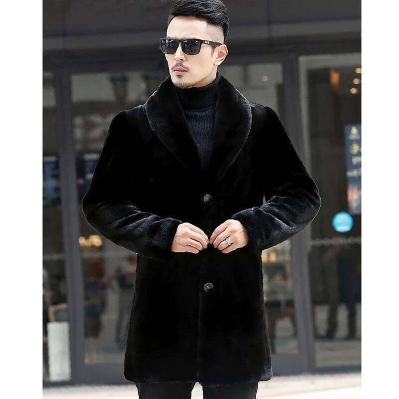 Winter Mid Length Jacket Men Long Sleeve Single-breasted Faux Fur Coat Windbreaker Windproof Thick Pockets Snow Clothes Z260313
