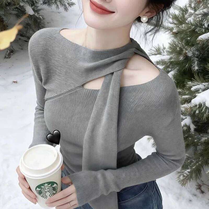 Women Clothing Autumn Winter Fashion Simplicity Trend Hollow Out Knitting Solid Color Female O-neck Long Sleeve Sweater Pullover Z260313