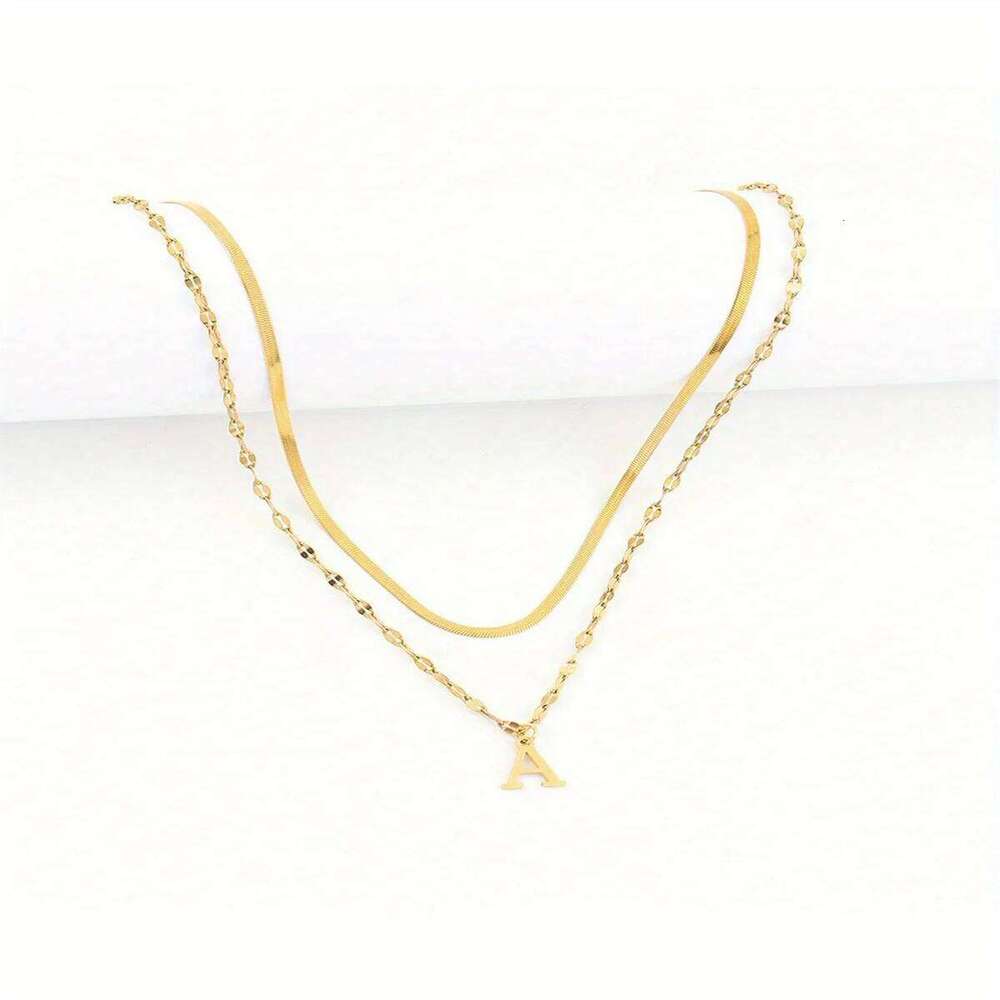 Double Layer Letter Necklace Stainless Steel Alphabet Combination Beaded Chain Jewelry Set Electroplated 18K Gold Clad O-Link H260312