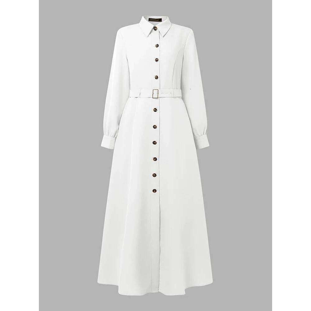 ZANZEA Elegant Women's Shirtdress 2025 Autumn Turn-Down Collar Long Sleeve Button Up Belted A-Line Maxi Dresses Office Commuting Z260314
