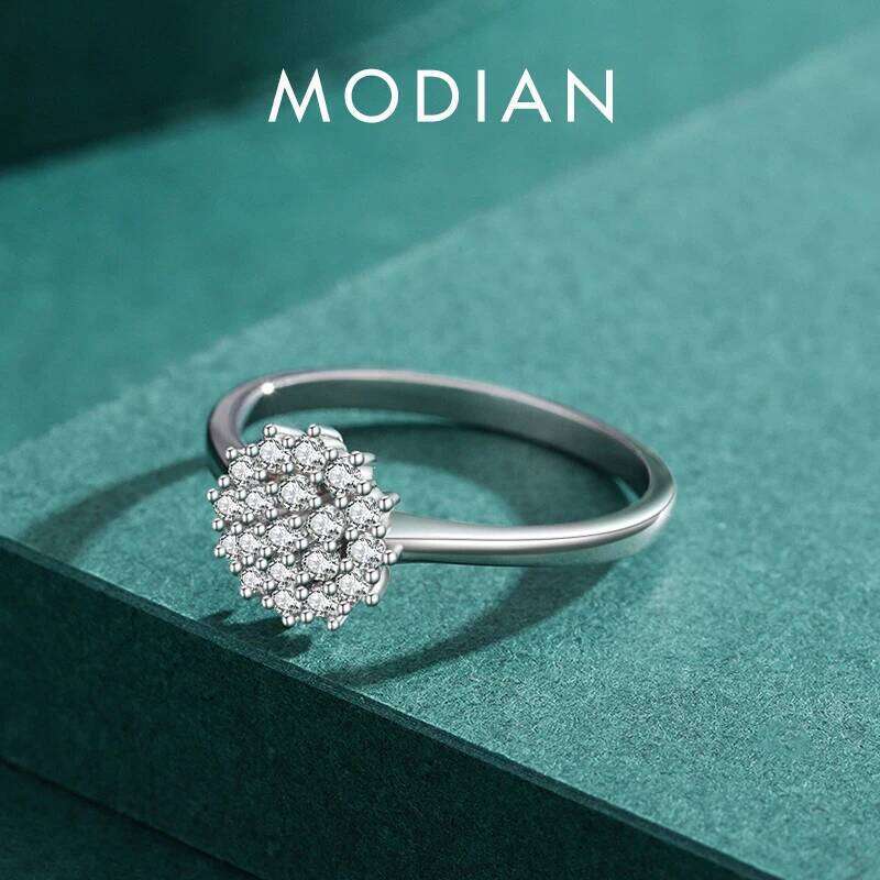 Modian 925 Sterling Silver Classic Sparkling Simple CZ Finger Ring Platinum Plated Wedding Jewelry For Women Anniversary Gift H260312