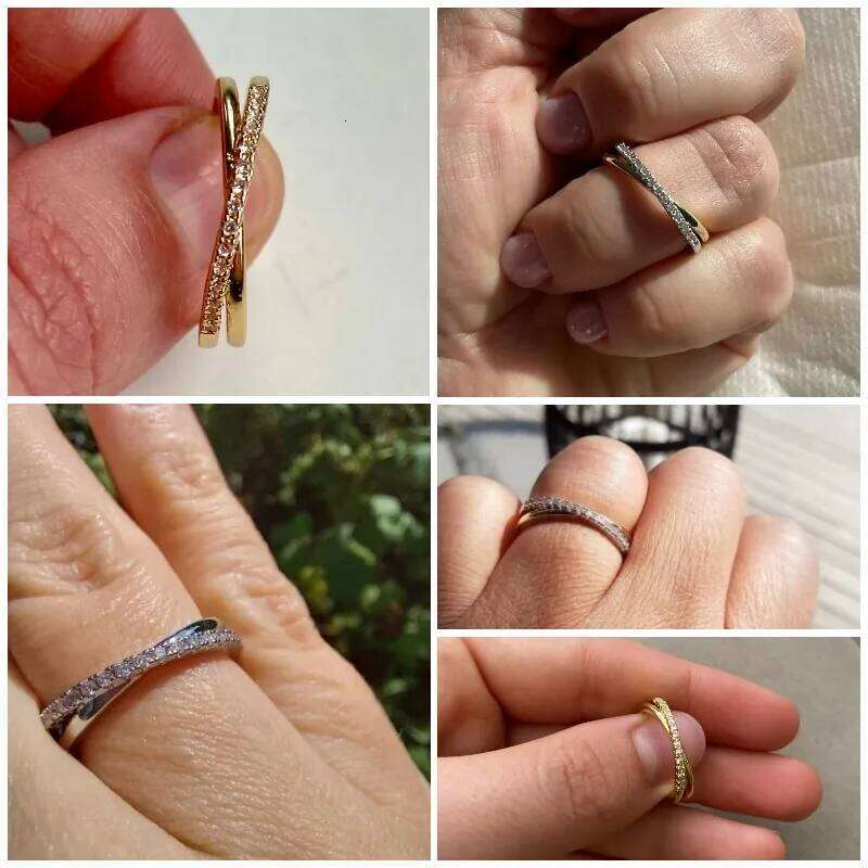 Huitan Classic Simple X Shape Cross Women CZ Stone Mix Metal Color High Quality Wedding Ring Daily Versatile Design H260312