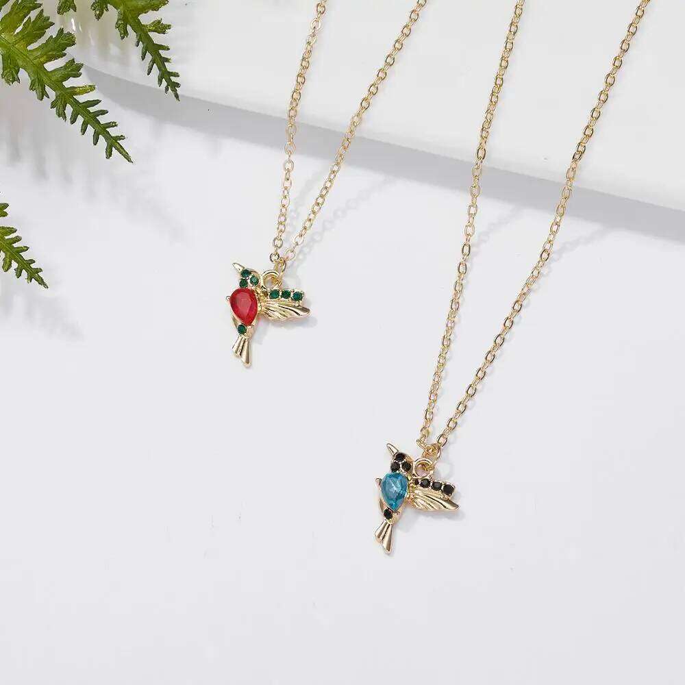 New Crystal Animal Hummingbird Necklaces For Women Fashion Jewelry Gold Color Chain Birds Pendant Choker Collares Joyeria Mujer H260312