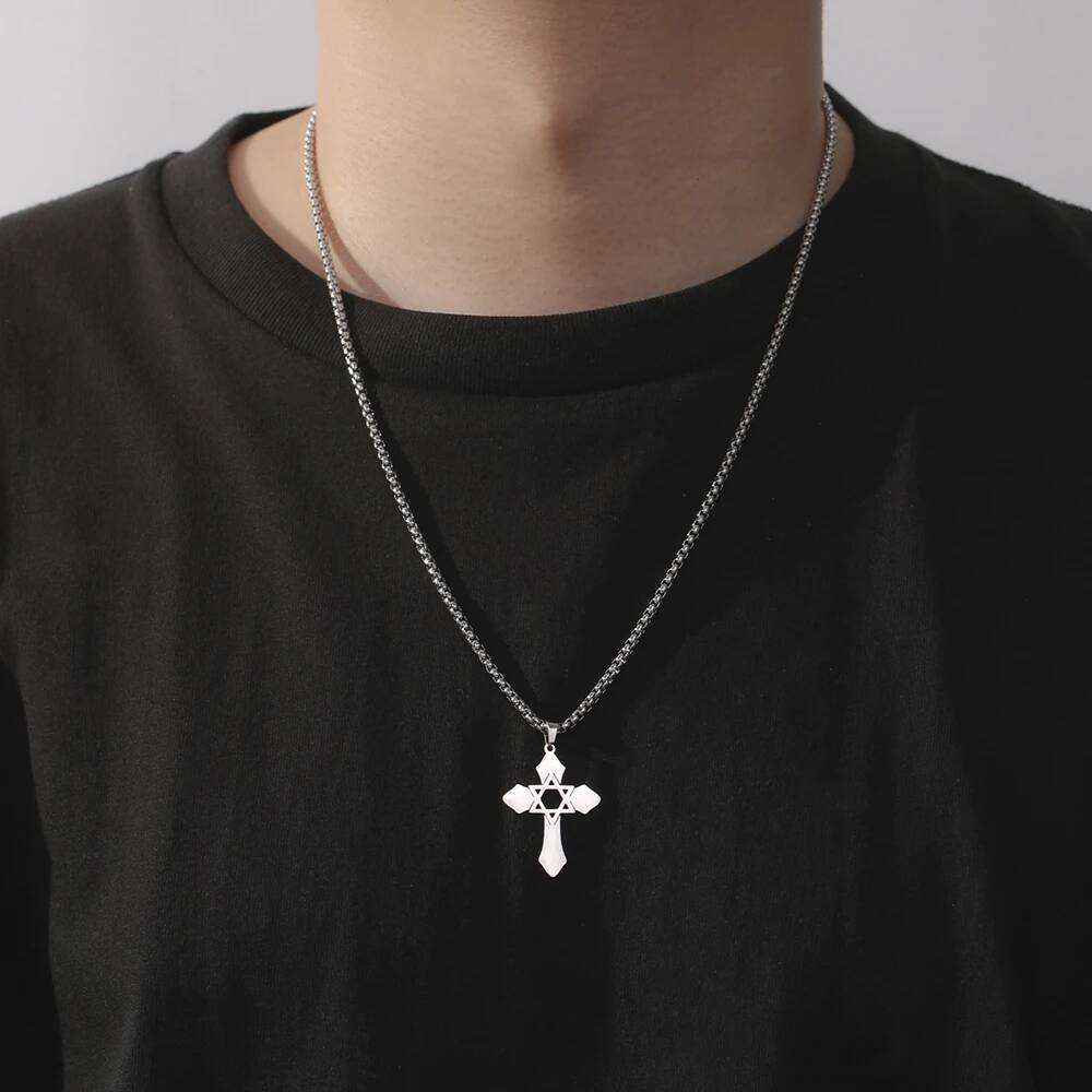 Dawapara Cross with Star of David Pendant Messianic Symbol Necklace Jewish Jewelry Protection Amulet Stainless Steel H260312