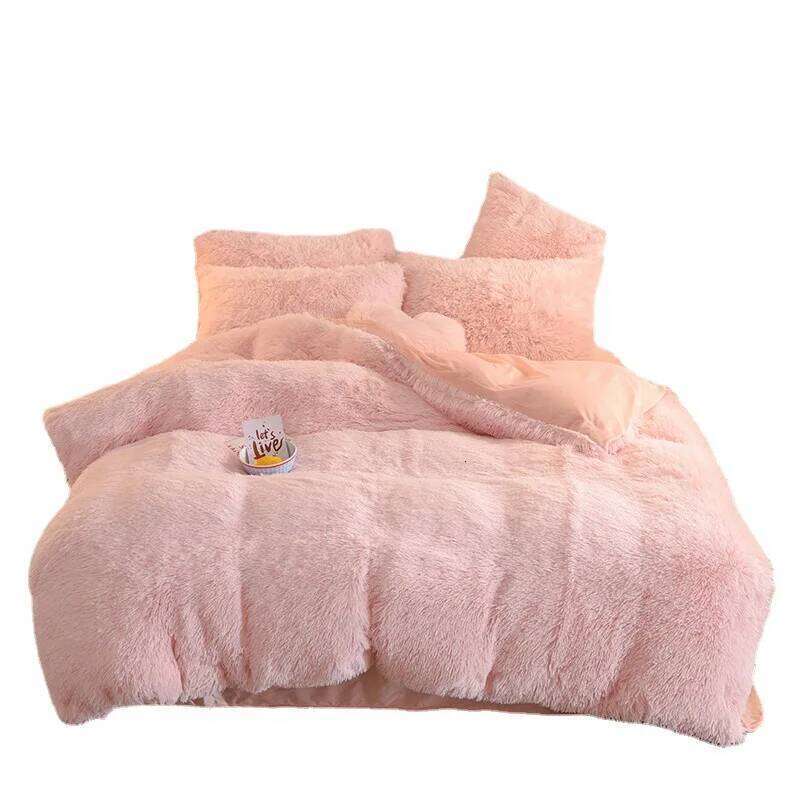 Four piece warm pink for autumn and winter, plush Kawaii mink down duvet cover, bed sheet, double bedding set H260312 - view 6