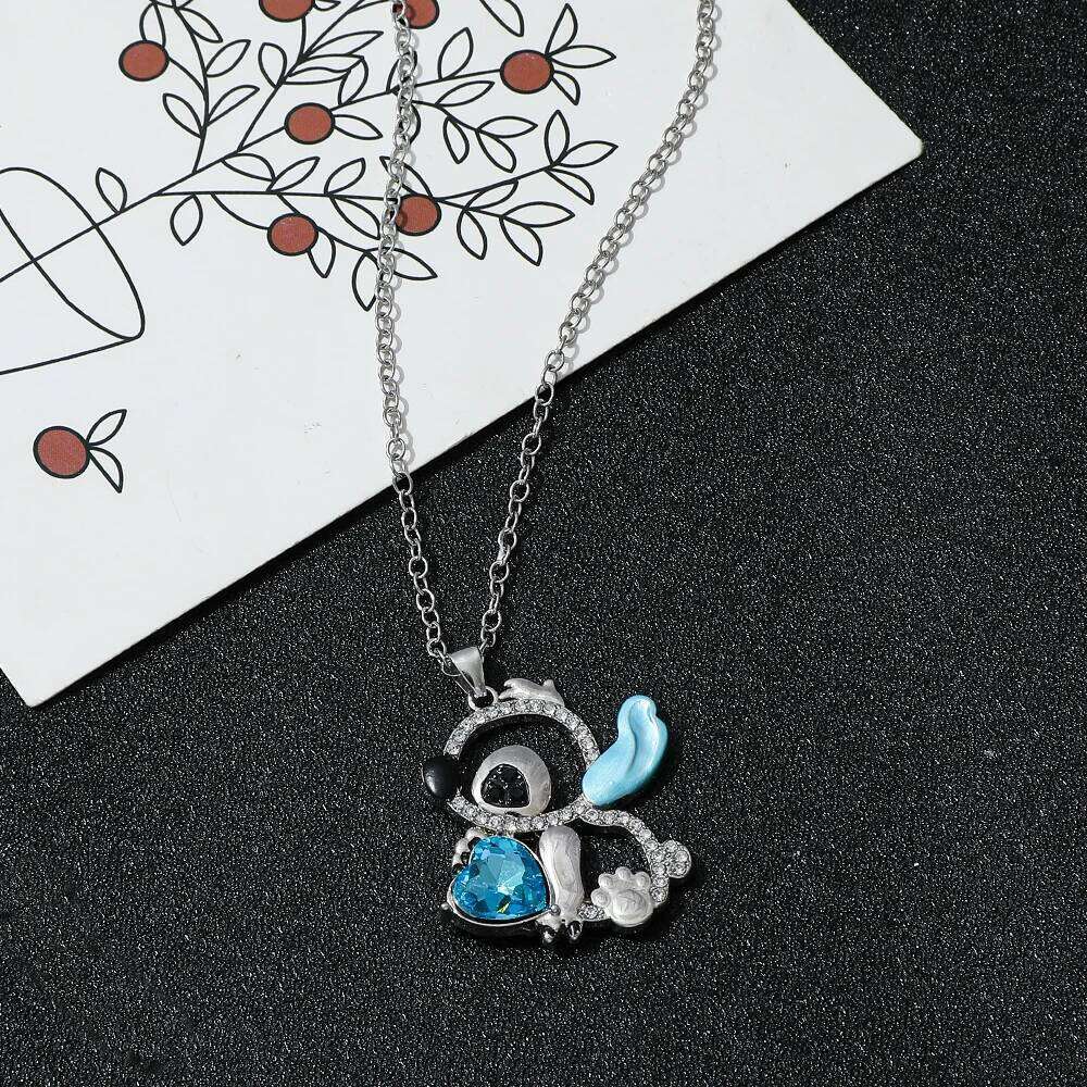 Cartoon Lilo & Hollow Out Diamond Necklace Fashion Charm Stitch Neck Chain Pendant for Valentine's Day Gifts H260312