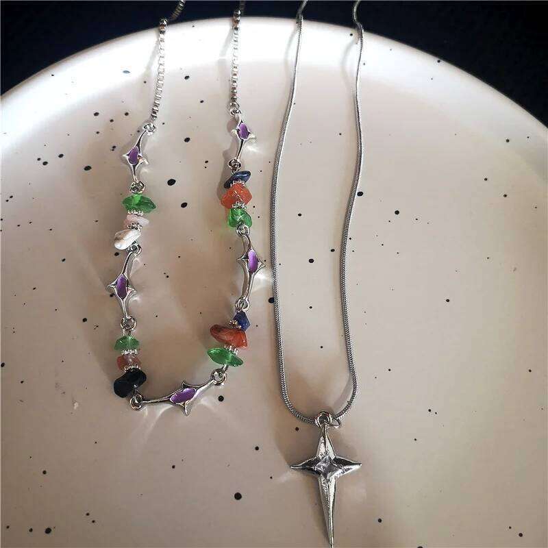 Molten Liquid Metal Star Rhinestone Stainless Steel Chain Necklace For Women Egirl Trend Aesthetic Choker Y2K Jewelry H260312