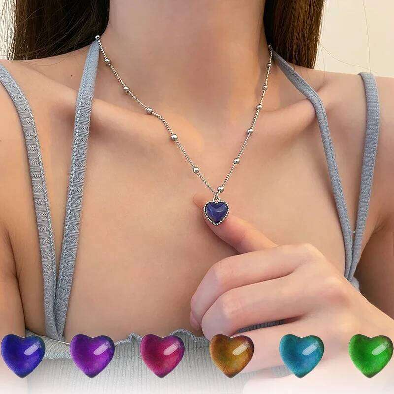 Creative Mood Necklace Color Change Emotion Feeling Temperature Control Heart Pendant Stainless Steel Chain Jewelry for Women H260312