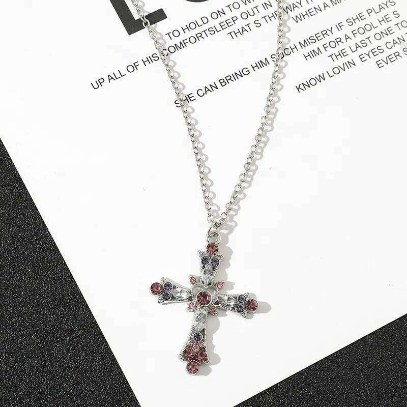 New Fashion Trendy Pink Zircon Cross Pendant for Women Crystal Chain Necklace The Spice Girl Party Jewelry H260312