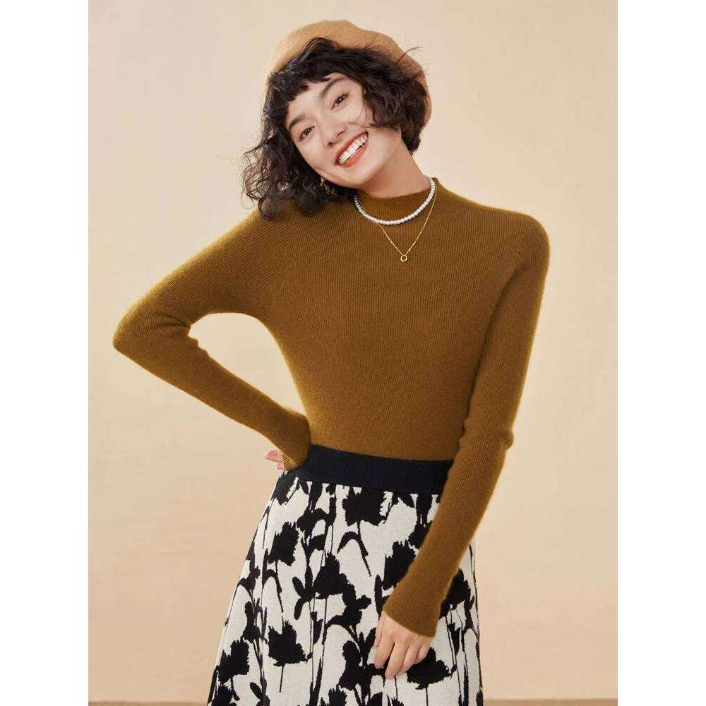 ADDONEE Women's 100% Sweater Mock Necl Long Sleeve Slim Basic Pullover Autumn Winter Soft Warm Cashmere Knitwear Tops Z260313