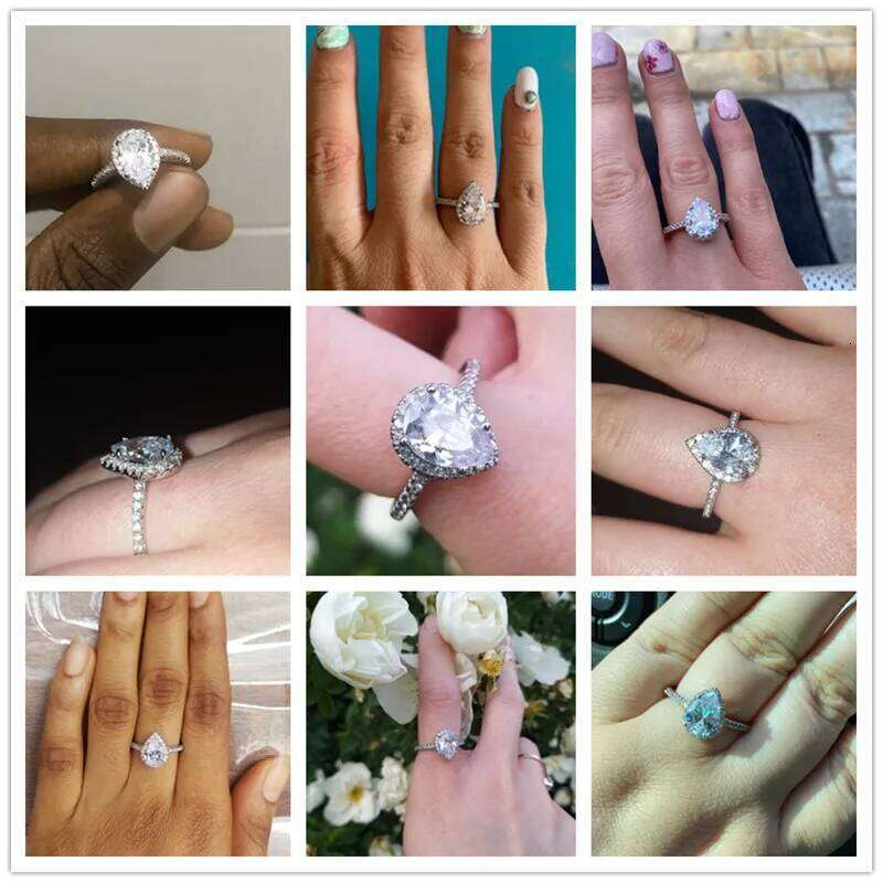 Huitan Hot Sale Water Drop Design Women Micro Paved Crystal Zircon Elegant Bridal Wedding Engagement Jewelry Ring for r H260312