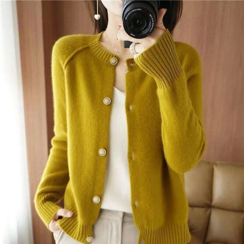 Woman Sweater Autumn Winter O-neck Single-Breasted Loose Solid Color Cardigan New Casual Fashion Elegant Women's Knitting Coat Z260313